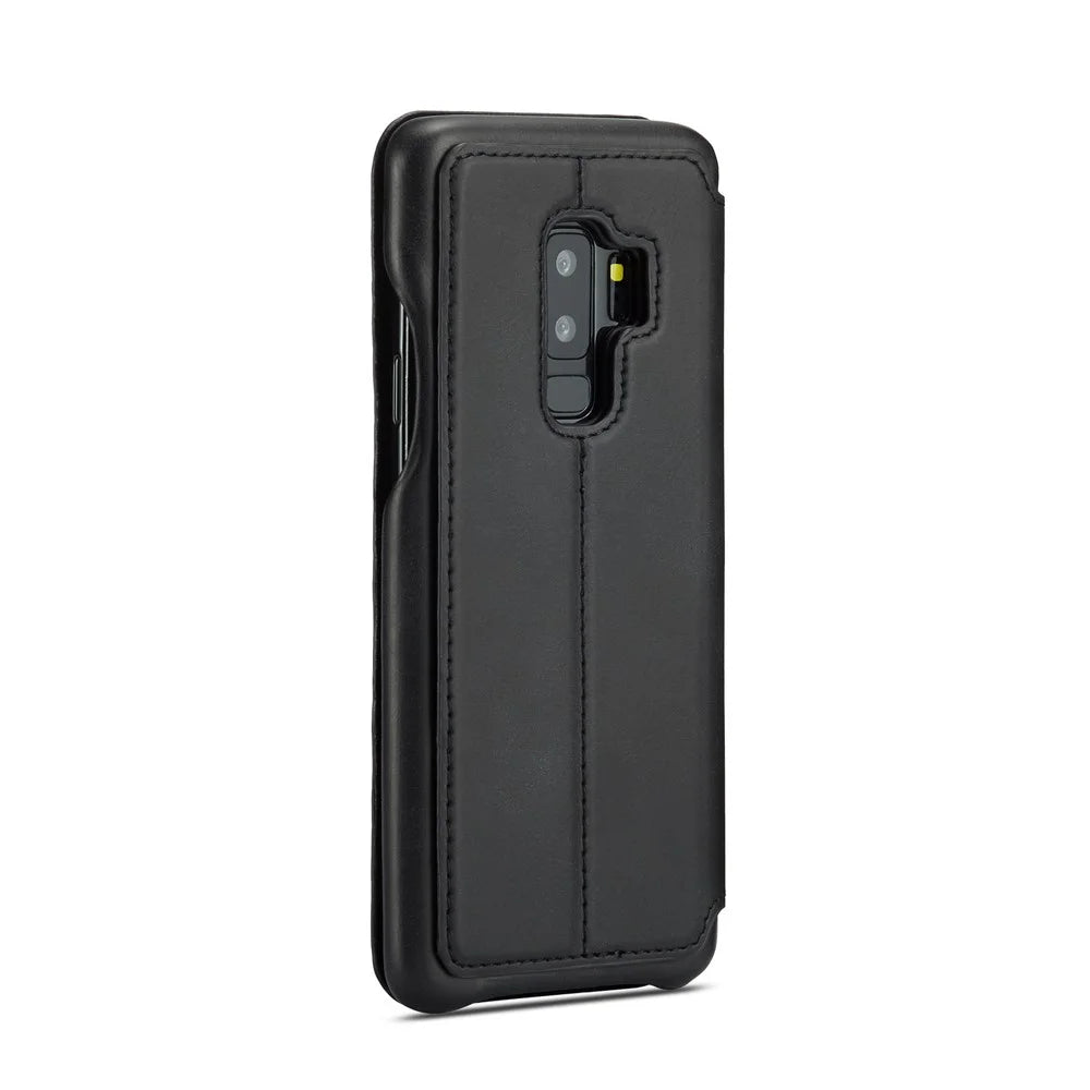LC.IMEEKE for Samsung Galaxy S9+ G965 Vintage Style Leather Card Holder Protection Phone Case with Stand - Black - 5