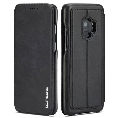 LC.IMEEKE for Samsung Galaxy S9 G960 Retro Style Leather Card Holder Stand Mobile Phone Cover Shell - Black - 1