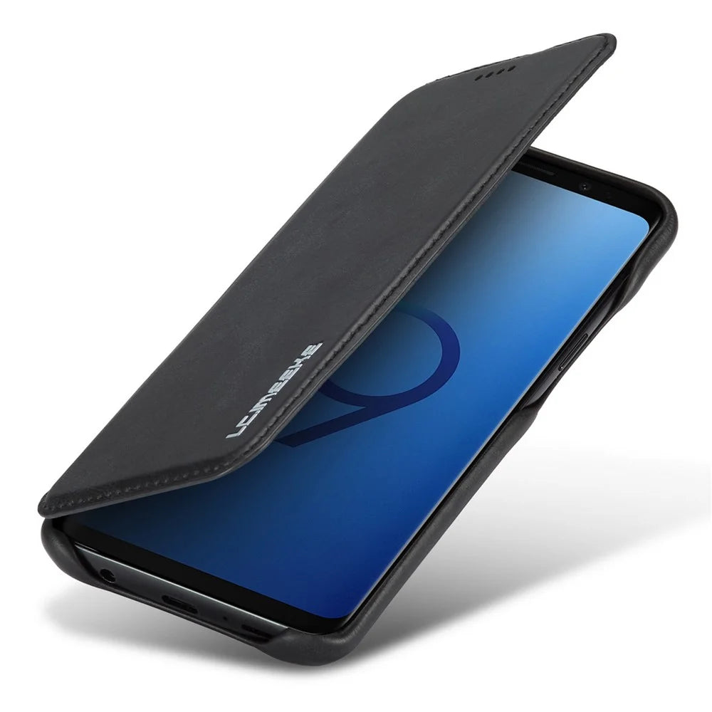 LC.IMEEKE for Samsung Galaxy S9 G960 Retro Style Leather Card Holder Stand Mobile Phone Cover Shell - Black - 4
