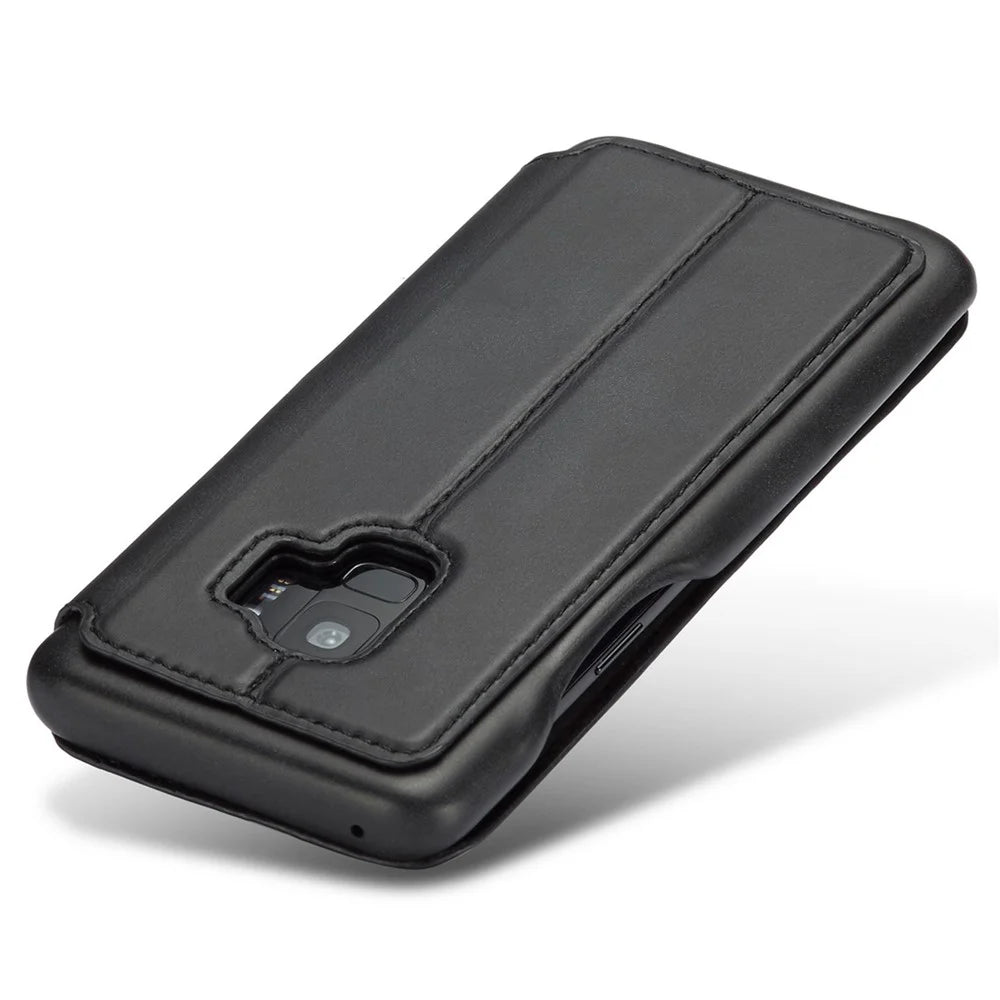 LC.IMEEKE for Samsung Galaxy S9 G960 Retro Style Leather Card Holder Stand Mobile Phone Cover Shell - Black - 5