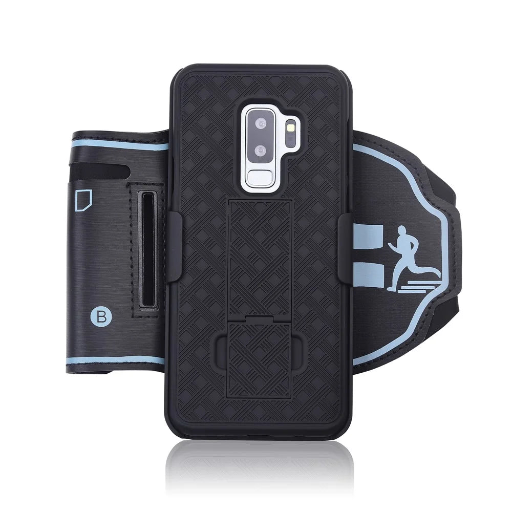 Woven Pattern Sport Armband Case with Kickstand for Samsung Galaxy S9 Plus SM-G965 - Black - 1