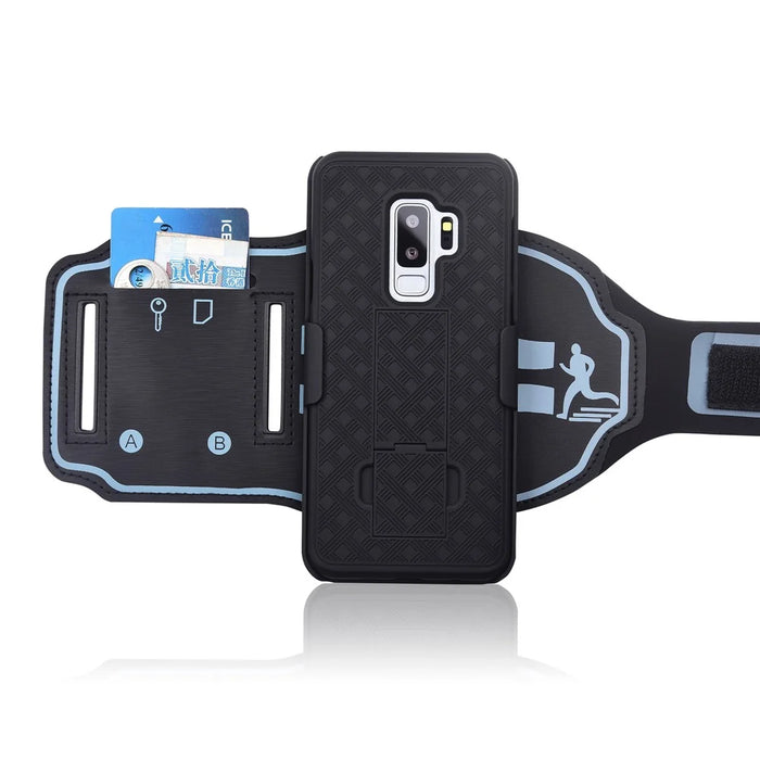 Woven Pattern Sport Armband Case with Kickstand for Samsung Galaxy S9 Plus SM-G965 - Black - 3