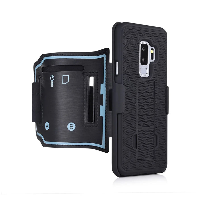 Woven Pattern Sport Armband Case with Kickstand for Samsung Galaxy S9 Plus SM-G965 - Black - 4