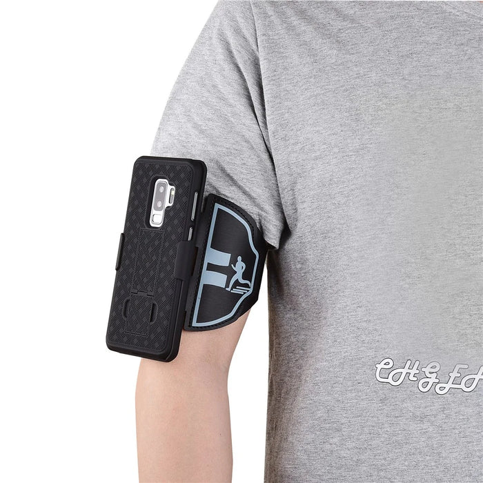 Woven Pattern Sport Armband Case with Kickstand for Samsung Galaxy S9 Plus SM-G965 - Black - 6