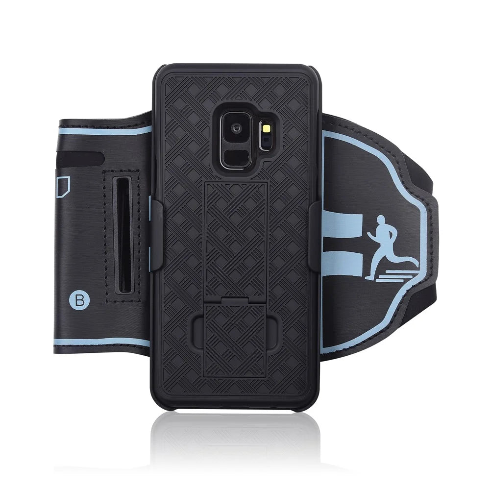Nylon Sport Armband Woven Pattern PC Case with Kickstand for Samsung Galaxy S9 SM-G960 - Black - 1