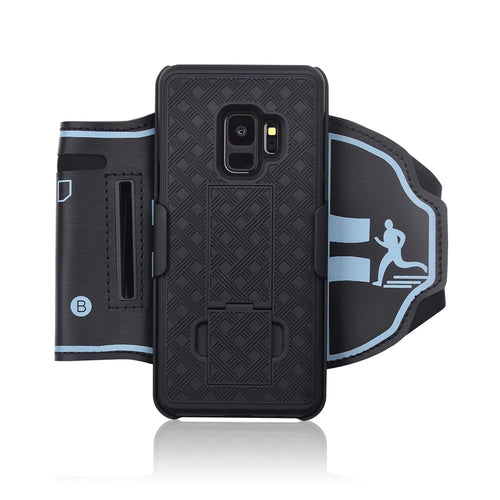 Nylon Sport Armband Woven Pattern PC Case with Kickstand for Samsung Galaxy S9 SM-G960 - Black - 1