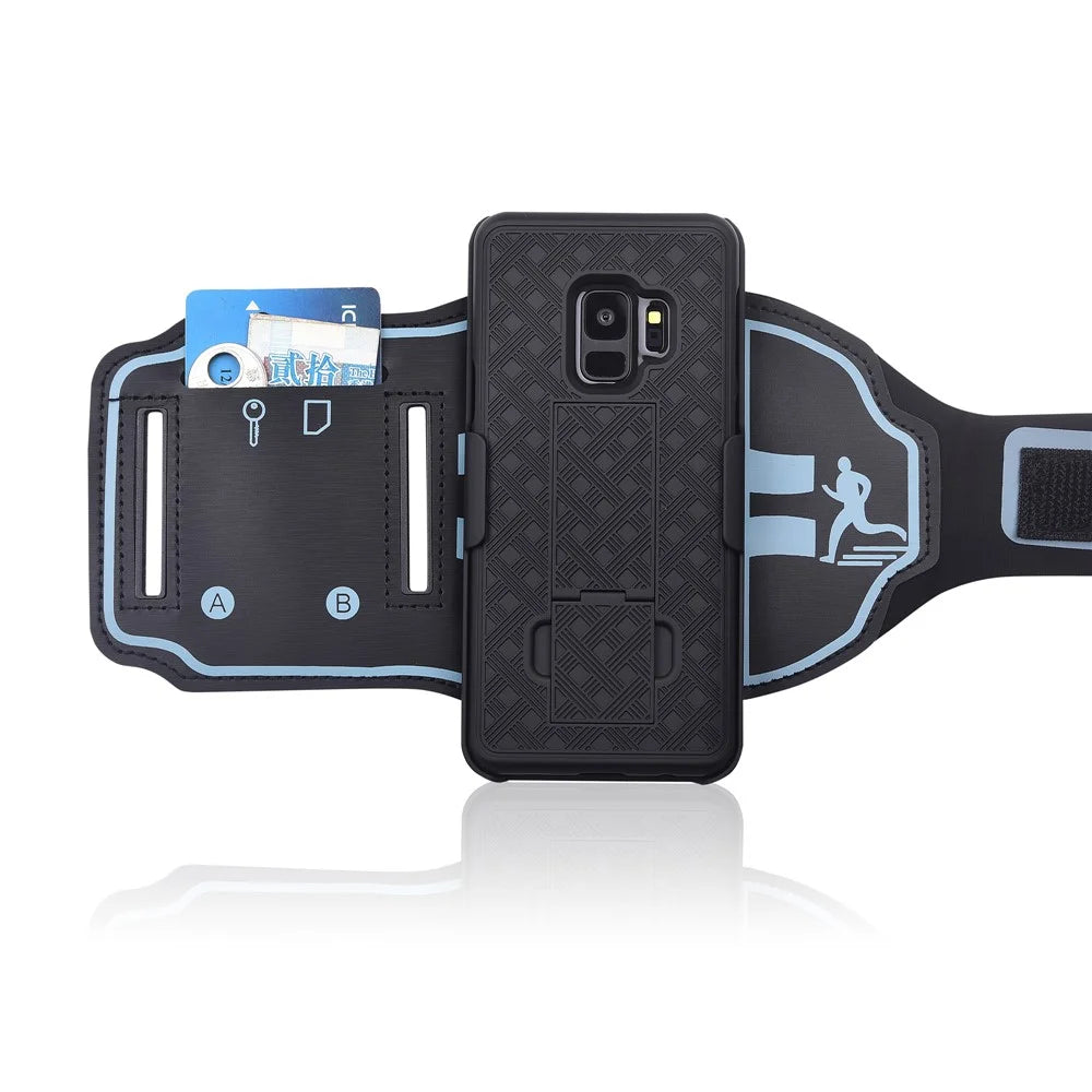 Nylon Sport Armband Woven Pattern PC Case with Kickstand for Samsung Galaxy S9 SM-G960 - Black - 3