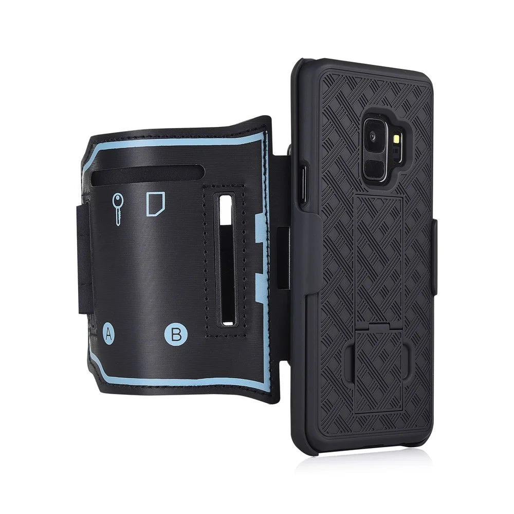 Nylon Sport Armband Woven Pattern PC Case with Kickstand for Samsung Galaxy S9 SM-G960 - Black - 4