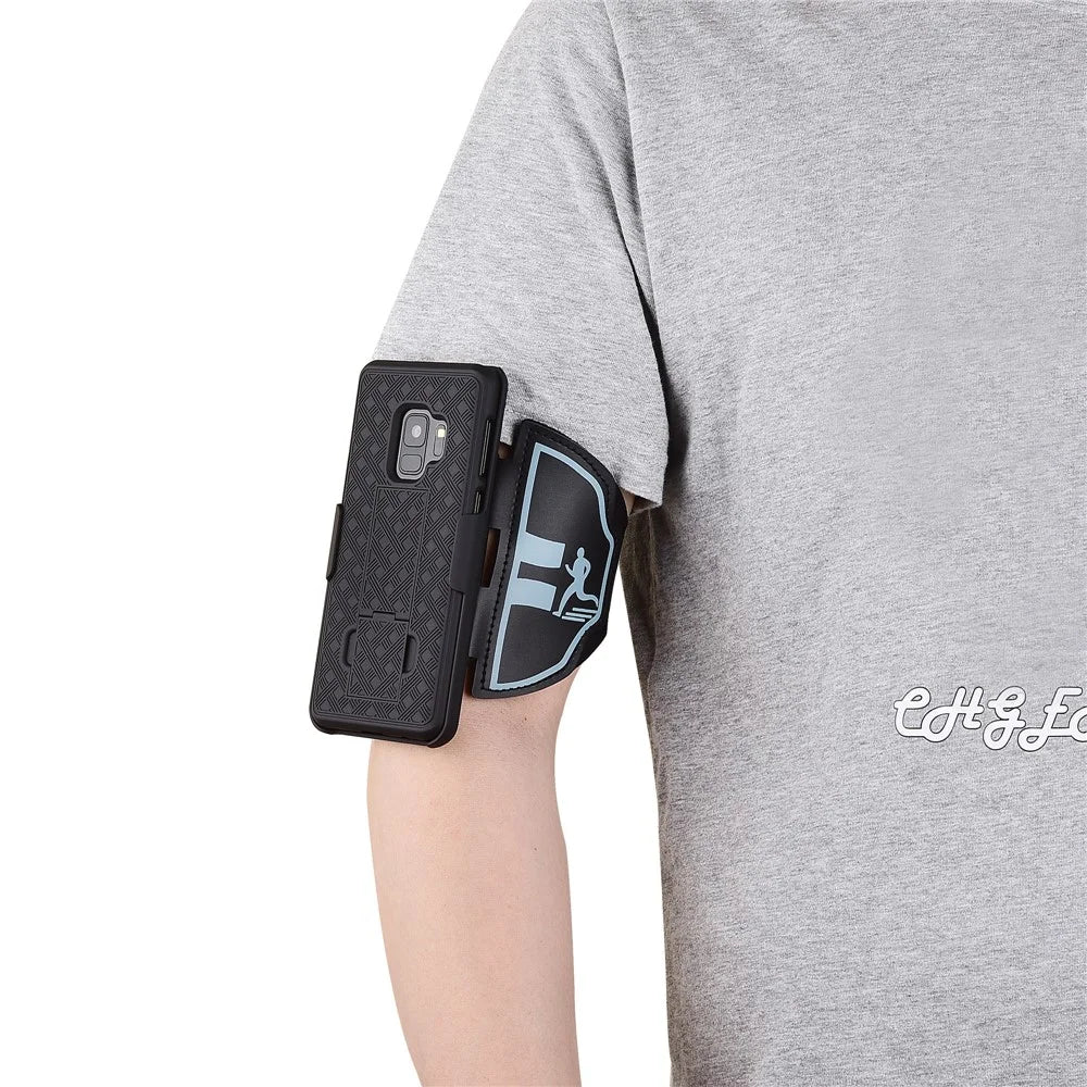 Nylon Sport Armband Woven Pattern PC Case with Kickstand for Samsung Galaxy S9 SM-G960 - Black - 6