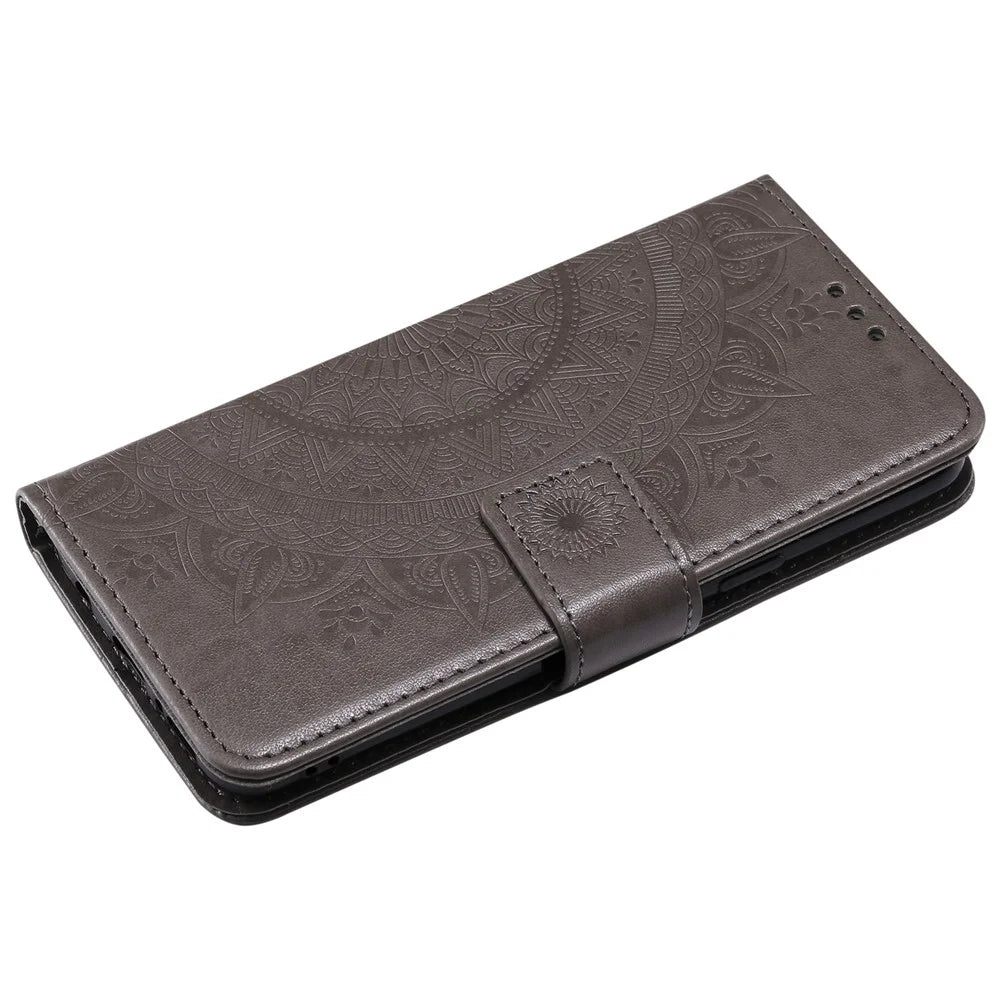 Imprint Butterfly Flower Leather Wallet Case for Samsung Galaxy S9 SM-G960 - Grey - 5