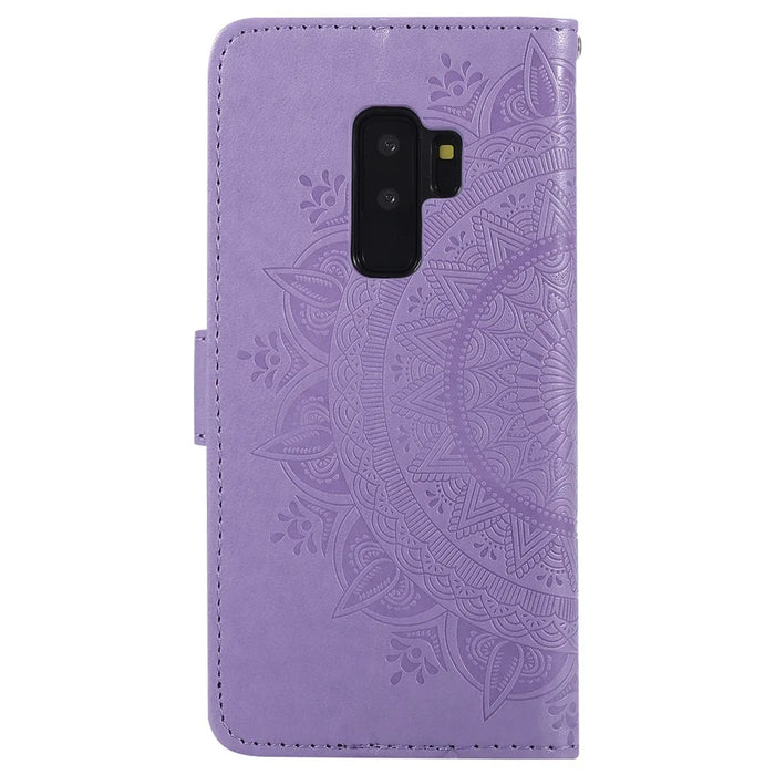 Imprint Butterfly Flower Wallet Leather Stand Case for Samsung Galaxy S9+ SM-G965 - Purple - 3