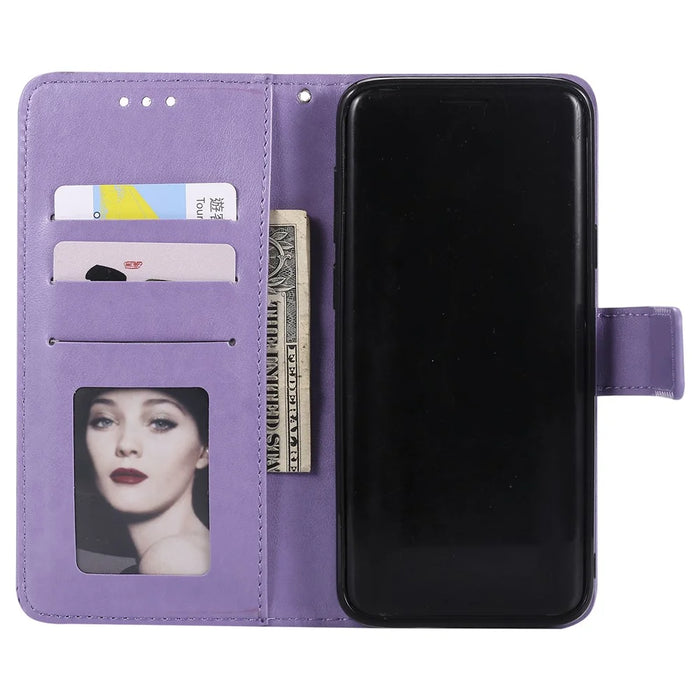 Imprint Butterfly Flower Wallet Leather Stand Case for Samsung Galaxy S9+ SM-G965 - Purple - 4