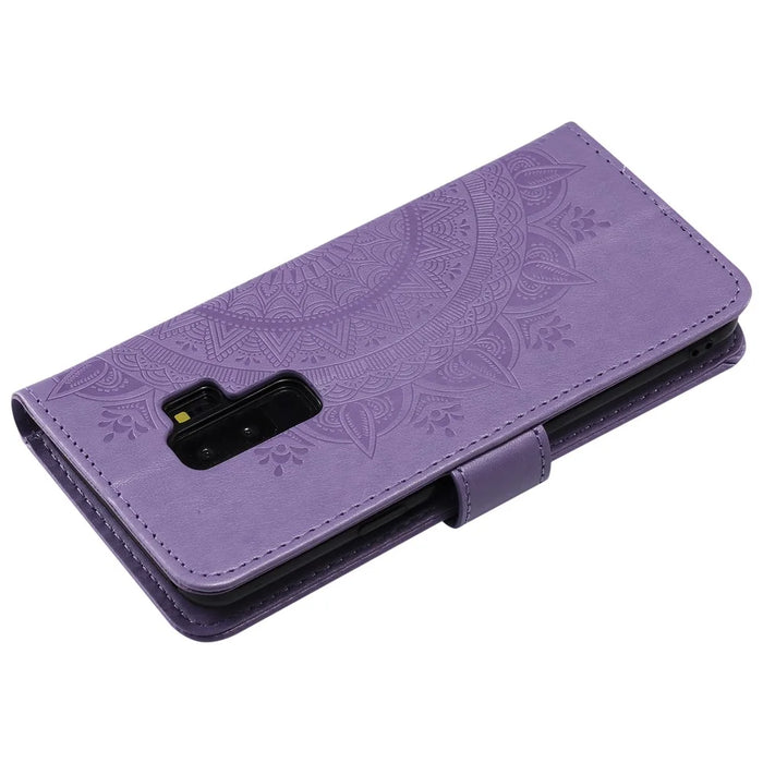 Imprint Butterfly Flower Wallet Leather Stand Case for Samsung Galaxy S9+ SM-G965 - Purple - 6