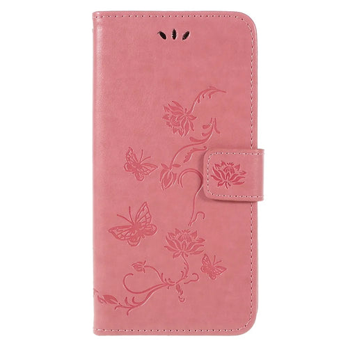 Imprint Butterfly Flowers Magnetic Wallet Leather Stand Case Shell for Samsung Galaxy A6 (2018) - Pink - 1