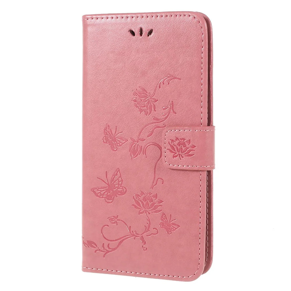 Imprint Butterfly Flowers Magnetic Wallet Leather Stand Case Shell for Samsung Galaxy A6 (2018) - Pink - 2