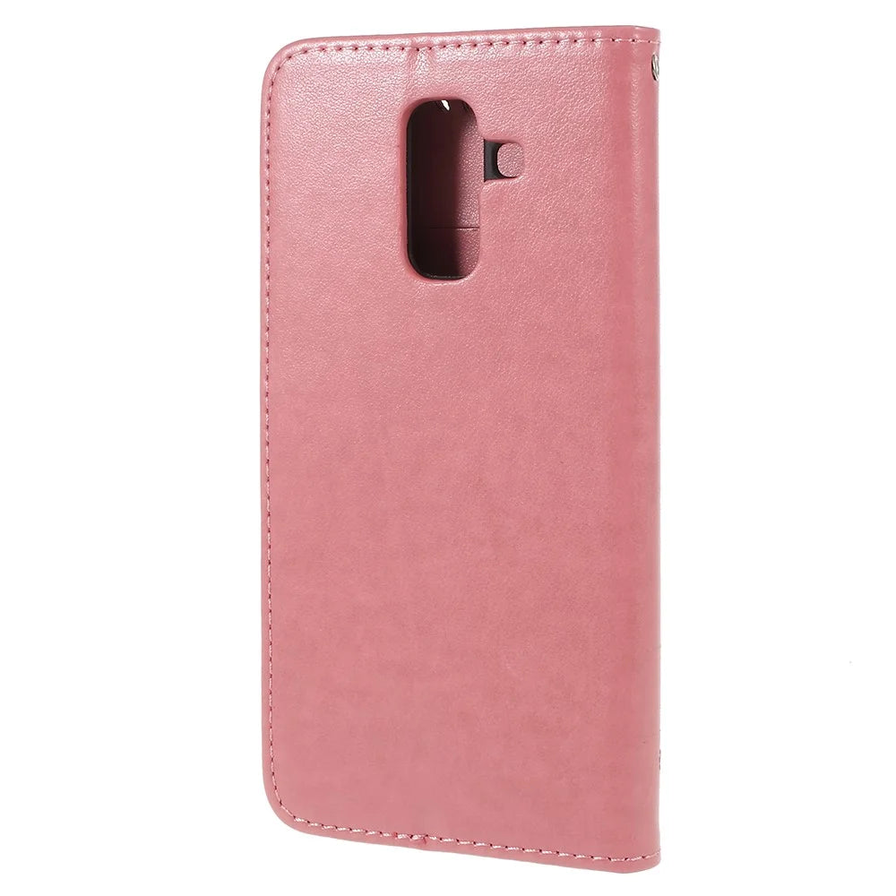 Imprint Butterfly Flowers Magnetic Wallet Leather Stand Case Shell for Samsung Galaxy A6 (2018) - Pink - 3