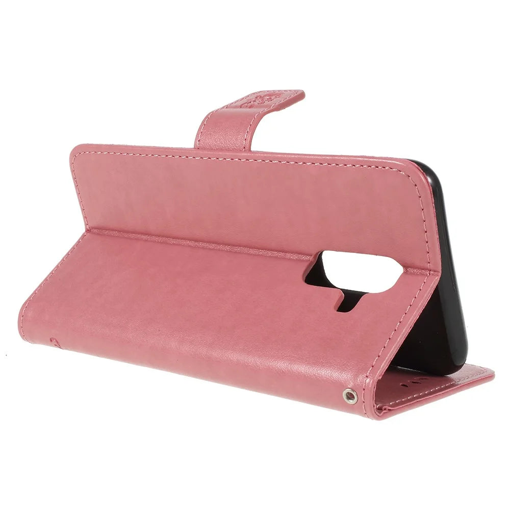 Imprint Butterfly Flowers Magnetic Wallet Leather Stand Case Shell for Samsung Galaxy A6 (2018) - Pink - 5
