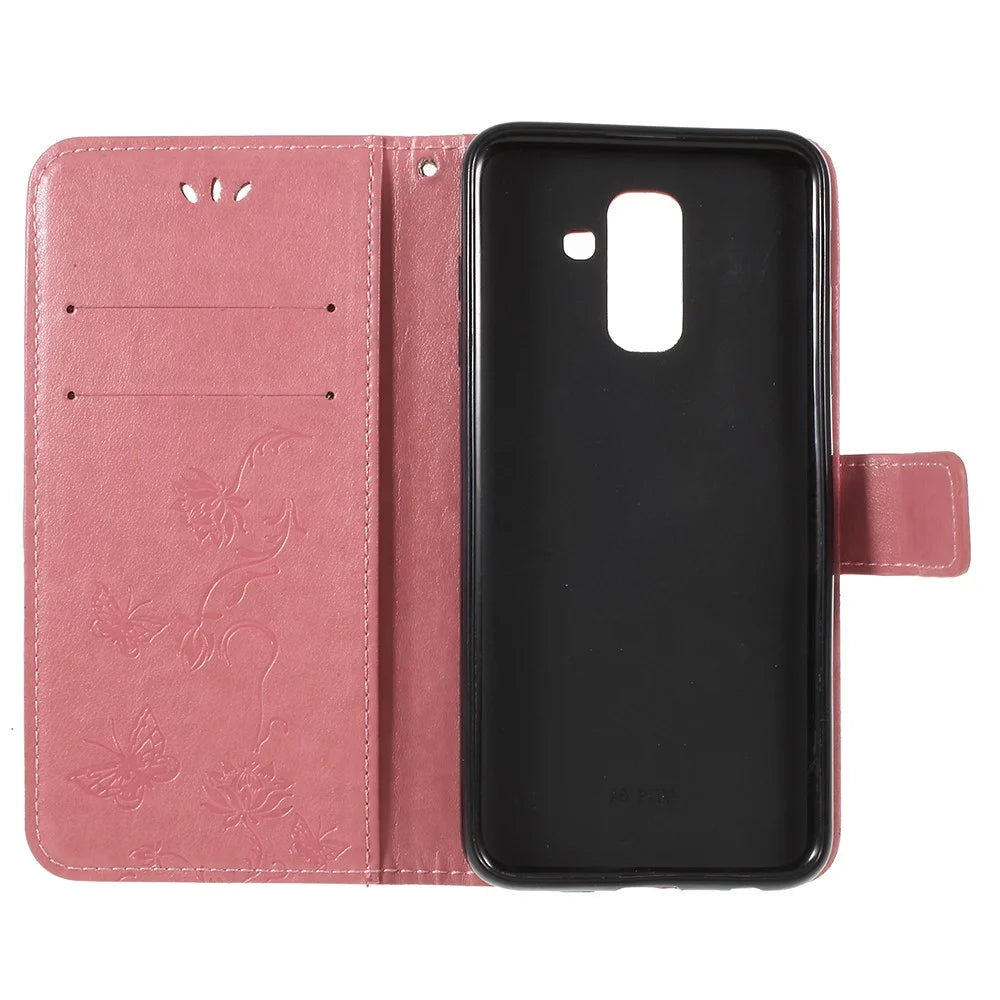 Imprint Butterfly Flowers Magnetic Wallet Leather Stand Case Shell for Samsung Galaxy A6 (2018) - Pink - 6