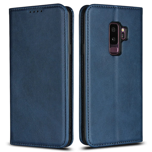 Auto-absorbed Leather Wallet Stand Phone Shell for Samsung Galaxy S9+ G965 - Blue - 1