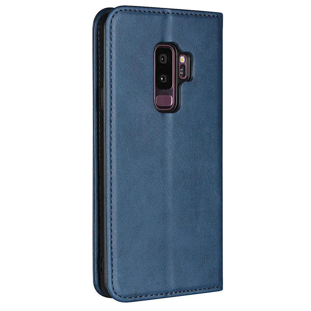 Auto-absorbed Leather Wallet Stand Phone Shell for Samsung Galaxy S9+ G965 - Blue - 3