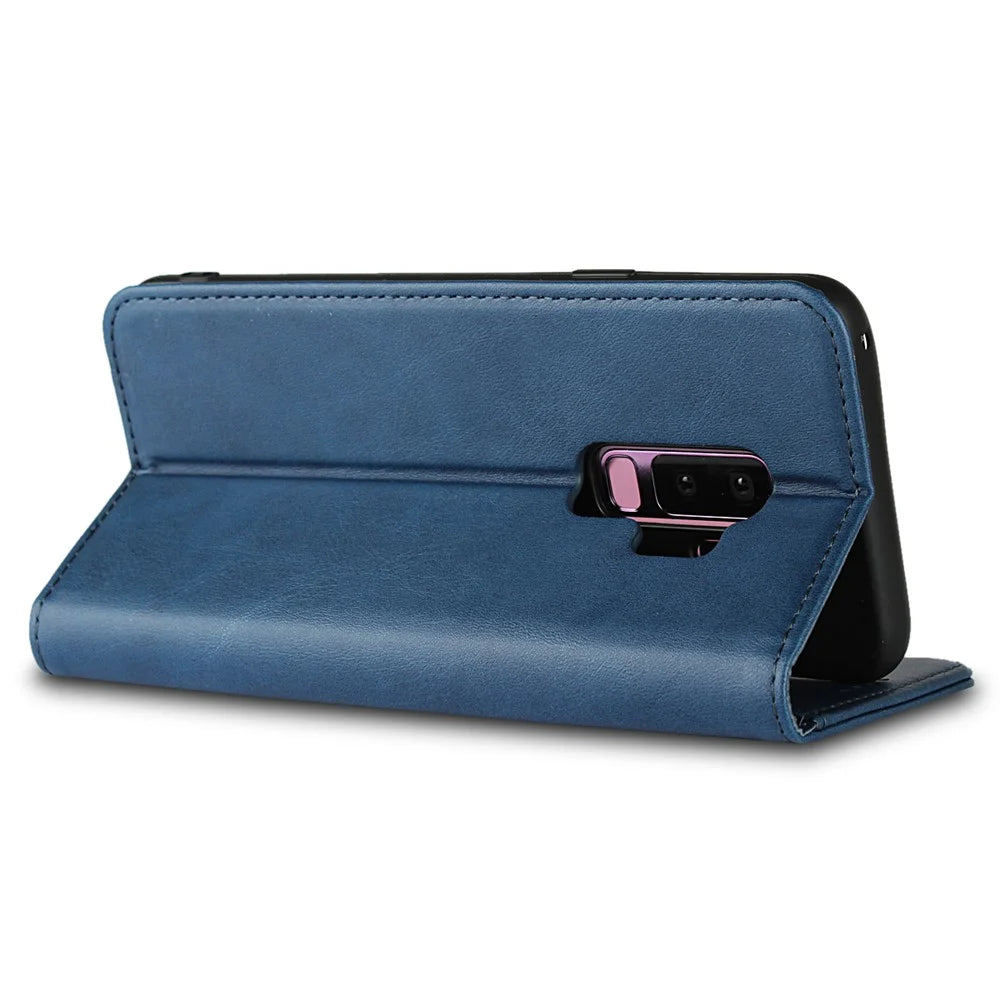 Auto-absorbed Leather Wallet Stand Phone Shell for Samsung Galaxy S9+ G965 - Blue - 4