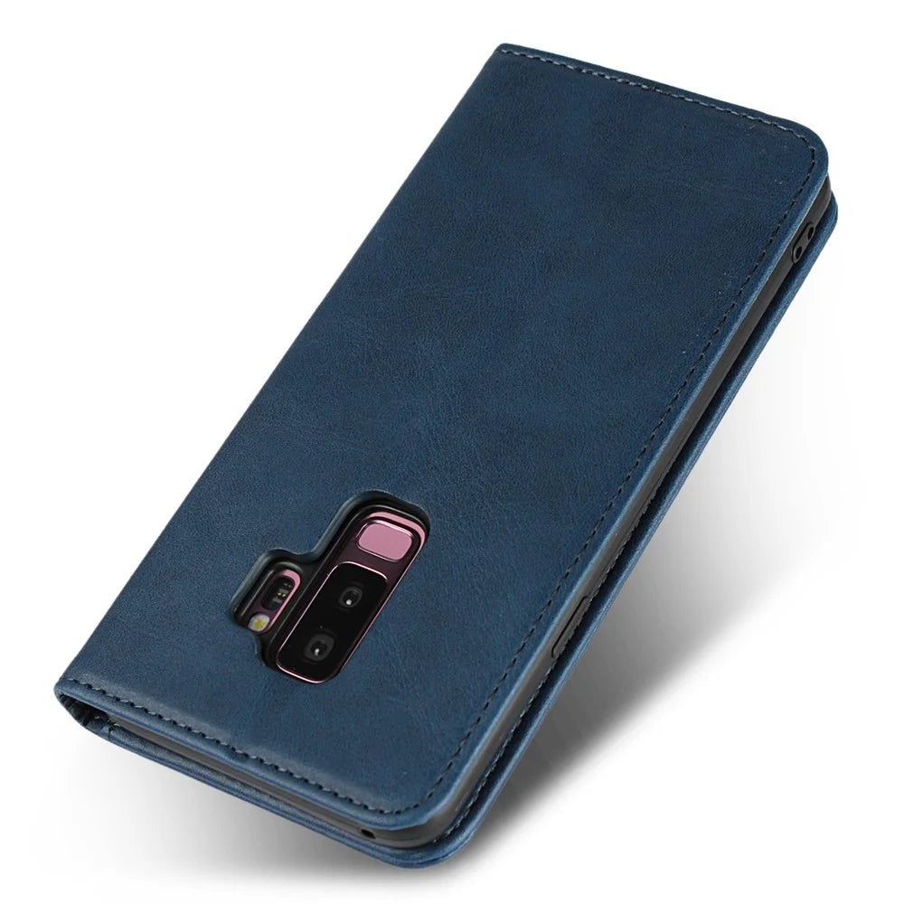 Auto-absorbed Leather Wallet Stand Phone Shell for Samsung Galaxy S9+ G965 - Blue - 5