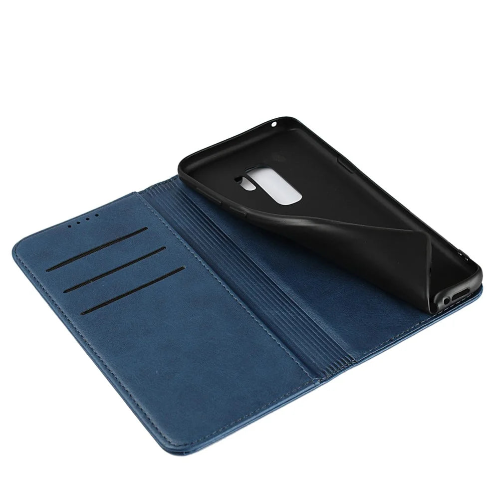 Auto-absorbed Leather Wallet Stand Phone Shell for Samsung Galaxy S9+ G965 - Blue - 6