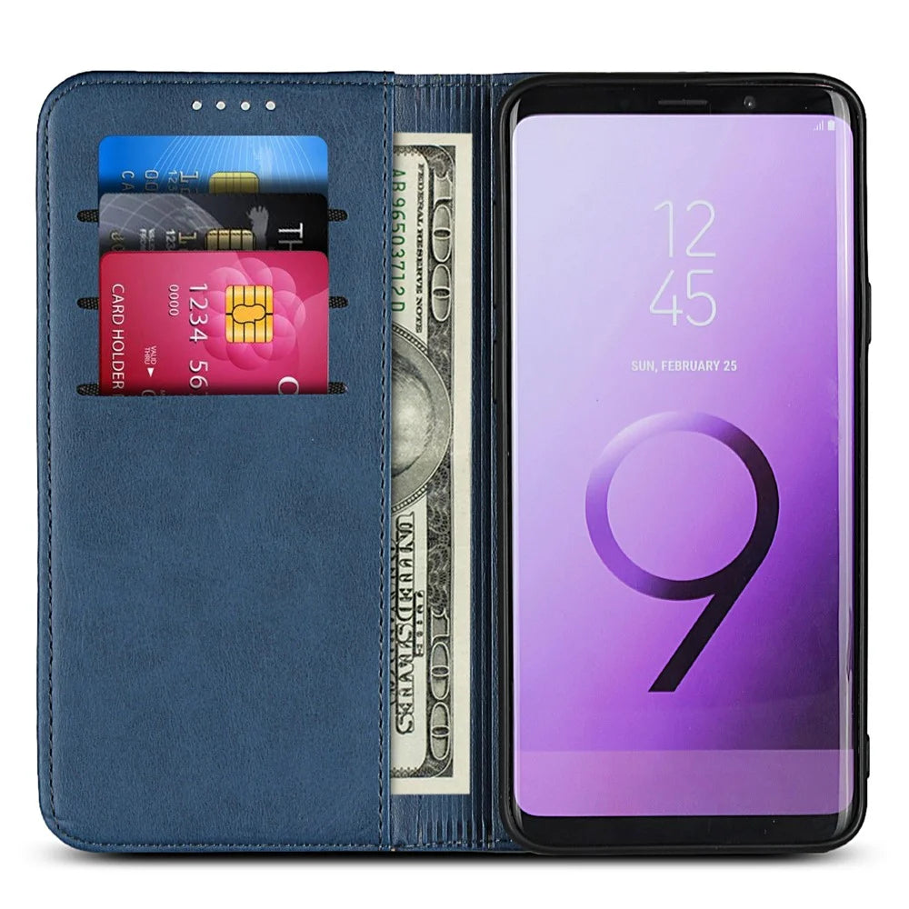 Auto-absorbed Leather Wallet Stand Phone Shell for Samsung Galaxy S9+ G965 - Blue - 7