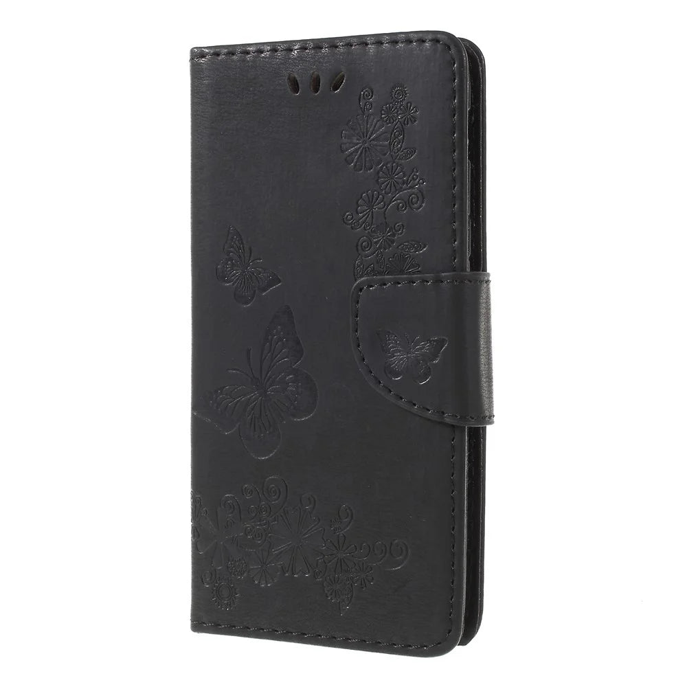 Imprint Butterfly Flower Leather Wallet Cover for Samsung Galaxy A6 (2018) - Black - 1