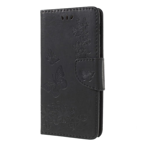 Imprint Butterfly Flower Leather Wallet Cover for Samsung Galaxy A6 (2018) - Black - 1