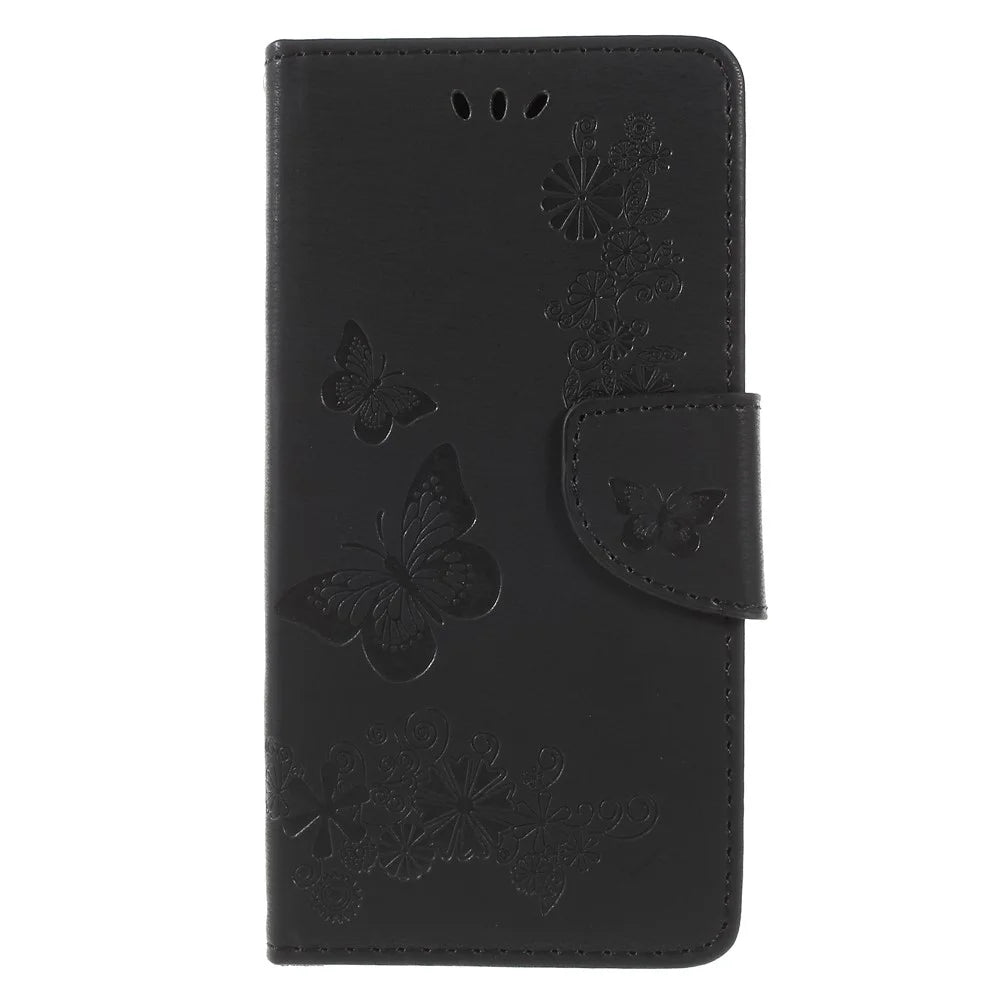 Imprint Butterfly Flower Leather Wallet Cover for Samsung Galaxy A6 (2018) - Black - 3