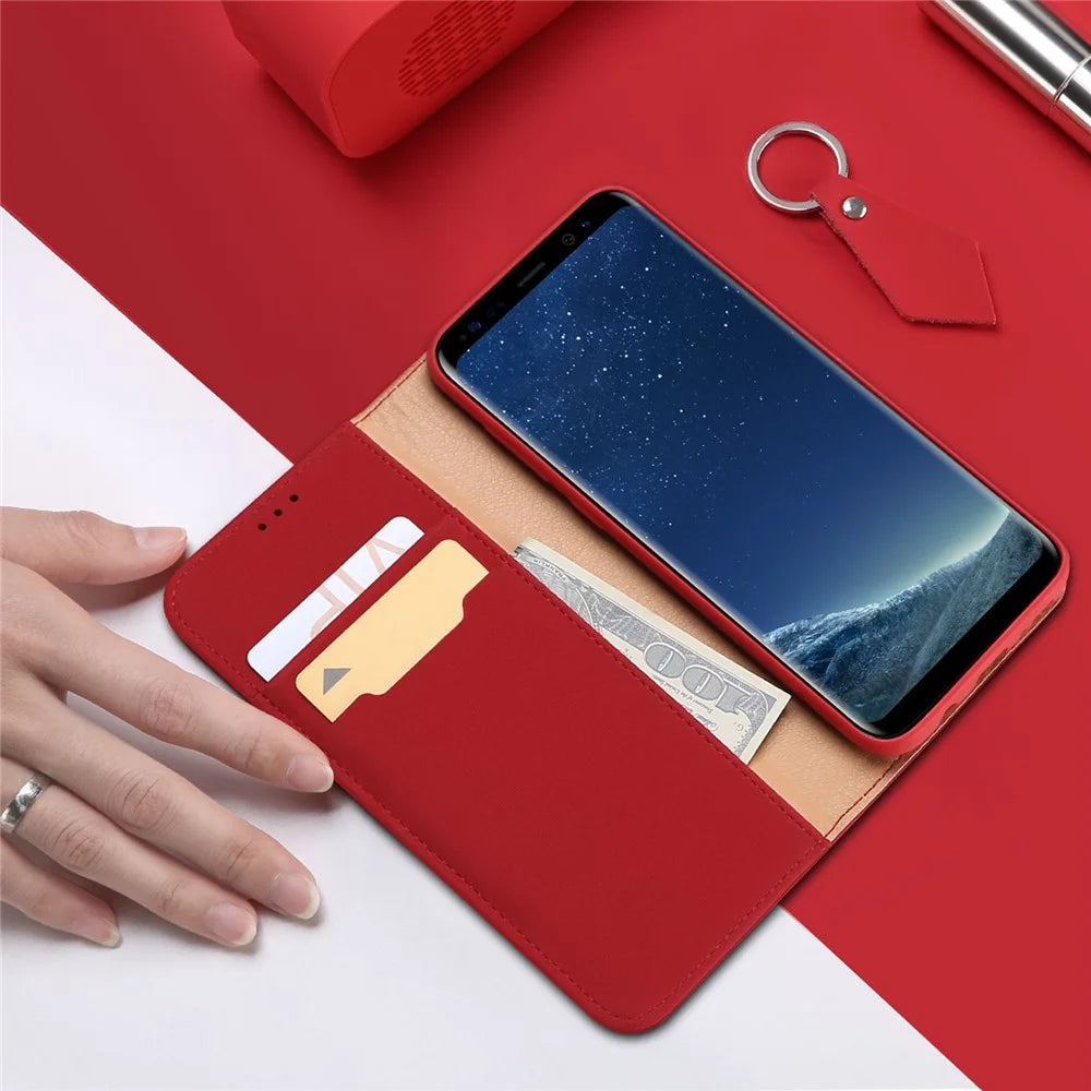 DUX DUCIS Wish Series CNAS / CMA Certified Wallet Genuine Leather Phone Stand Cover Case for Samsung Galaxy S8 SM-G950 - Red - 2