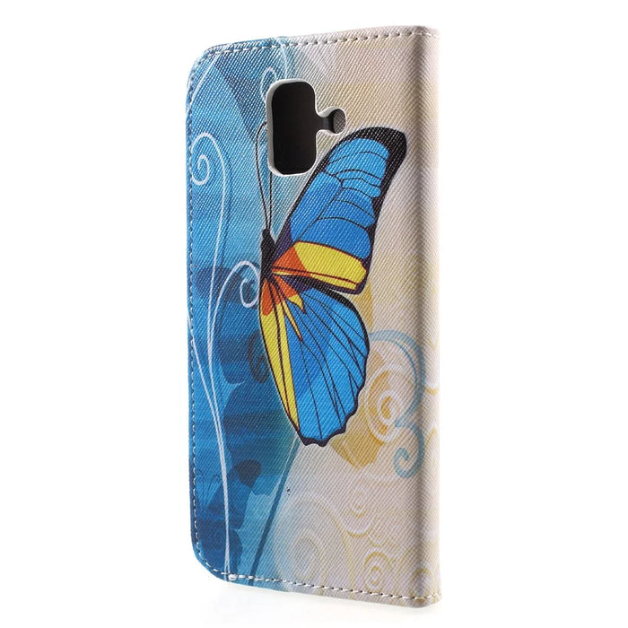 Pattern Printing Cross Texture Leather Wallet Cover for Samsung Galaxy A6 (2018) - Blue Butterfly - 2