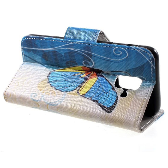 Pattern Printing Cross Texture Leather Wallet Cover for Samsung Galaxy A6 (2018) - Blue Butterfly - 4