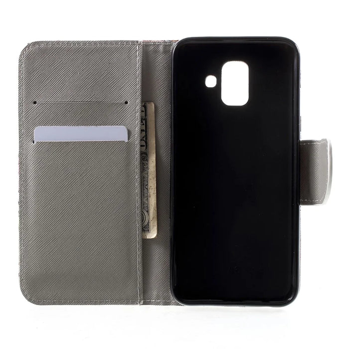Pattern Printing Cross Texture Leather Wallet Cover for Samsung Galaxy A6 (2018) - Blue Butterfly - 5