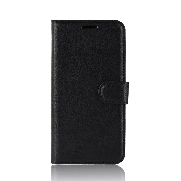 Litchi Skin Leather Wallet Case Phone Shell for Samsung Galaxy A6 (2018) Adjustable Stand Design Phone Accessory - Black - 2