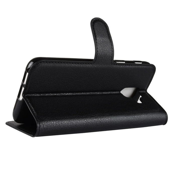 Litchi Skin Leather Wallet Case Phone Shell for Samsung Galaxy A6 (2018) Adjustable Stand Design Phone Accessory - Black - 6