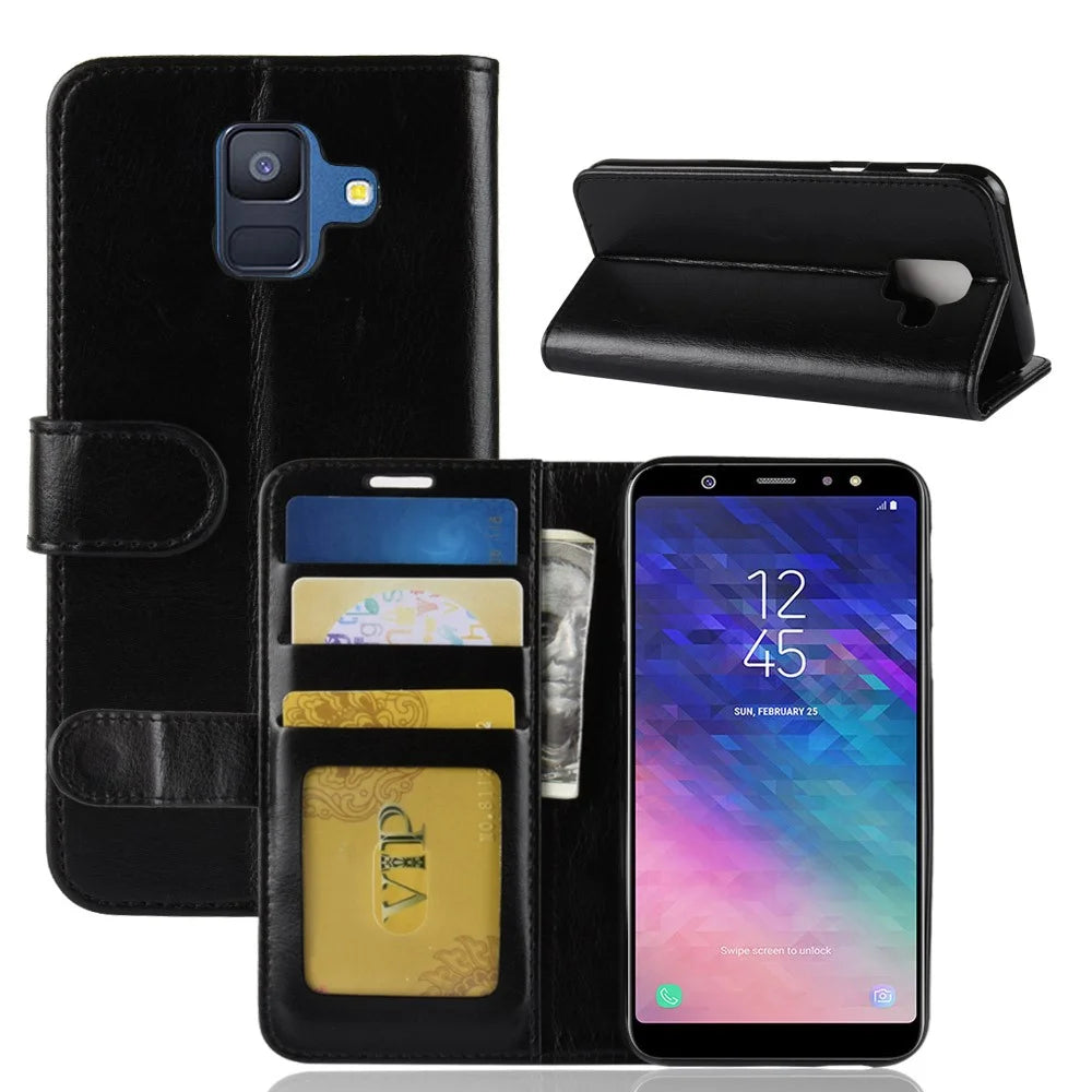 Crazy Horse PU Leather Protection Mobile Phone Shell for Samsung Galaxy A6 (2018) - Black - 2