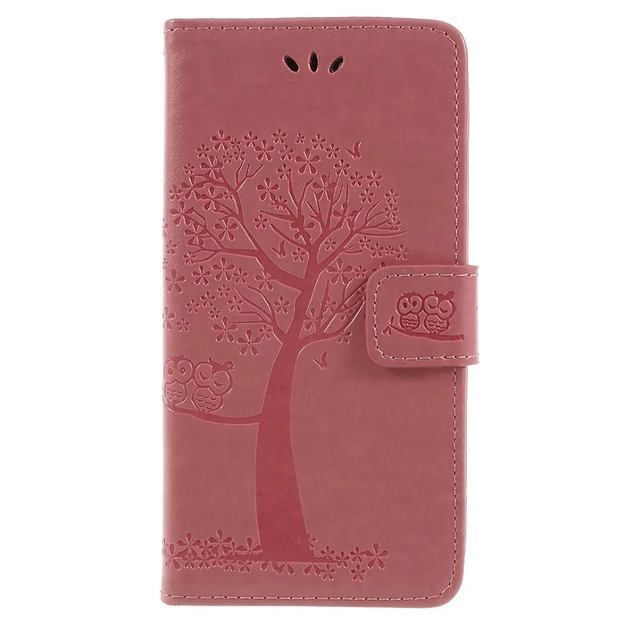 Imprint Tree Owl Wallet PU Leather Mobile Case for Samsung Galaxy J6 (2018) - Pink - 1