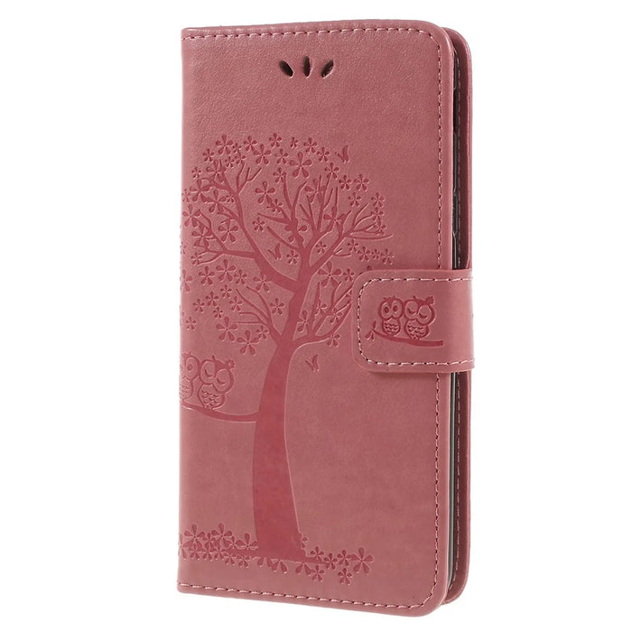 Imprint Tree Owl Wallet PU Leather Mobile Case for Samsung Galaxy J6 (2018) - Pink - 2