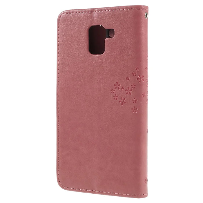 Imprint Tree Owl Wallet PU Leather Mobile Case for Samsung Galaxy J6 (2018) - Pink - 3