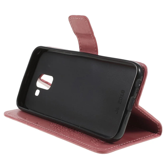 Imprint Tree Owl Wallet PU Leather Mobile Case for Samsung Galaxy J6 (2018) - Pink - 4