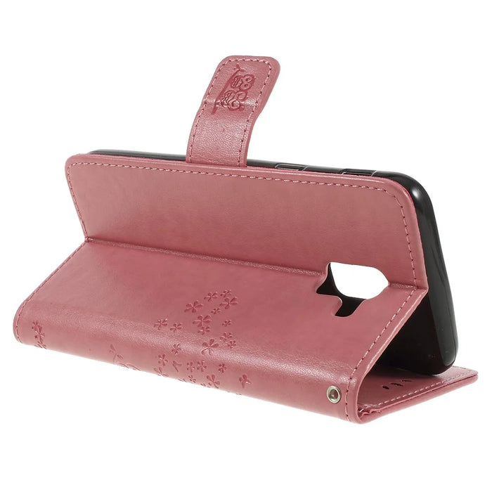 Imprint Tree Owl Wallet PU Leather Mobile Case for Samsung Galaxy J6 (2018) - Pink - 5