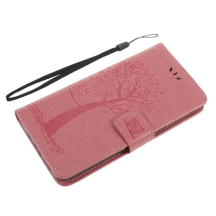 Imprint Tree Owl Wallet PU Leather Mobile Case for Samsung Galaxy J6 (2018) - Pink - 7