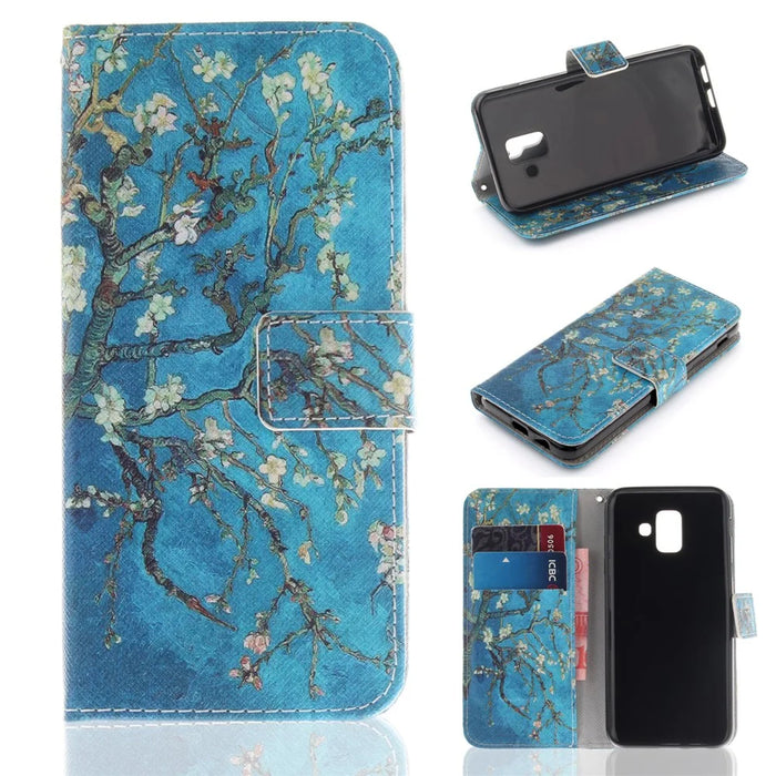 Printing Pattern Leather Wallet Shell Case for Samsung Galaxy A6 (2018) - Almond Tree in Blossom - 1