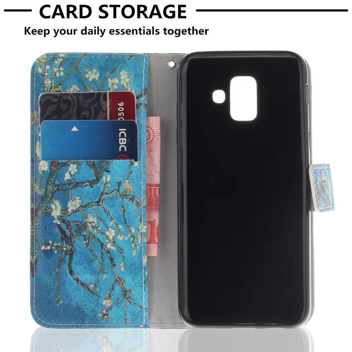 Printing Pattern Leather Wallet Shell Case for Samsung Galaxy A6 (2018) - Almond Tree in Blossom - 7
