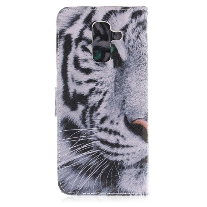 Printing Pattern Leather Wallet Mobile Phone Case for Samsung Galaxy A6+ (2018) / A9 Star Lite - Tiger with Green Eye - 3