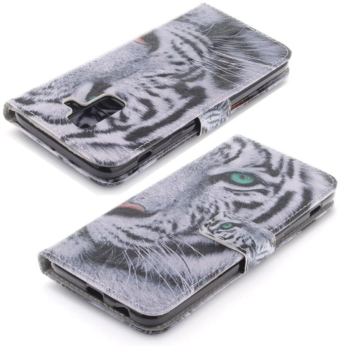 Printing Pattern Leather Wallet Mobile Phone Case for Samsung Galaxy A6+ (2018) / A9 Star Lite - Tiger with Green Eye - 4