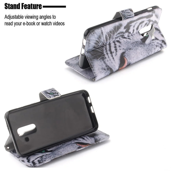 Printing Pattern Leather Wallet Mobile Phone Case for Samsung Galaxy A6+ (2018) / A9 Star Lite - Tiger with Green Eye - 5