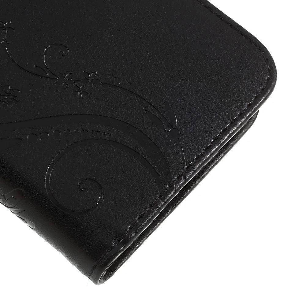 Imprint Butterfly Flower Leather Wallet Magnetic Stand Cover for Samsung Galaxy A6 (2018) - Black - 3
